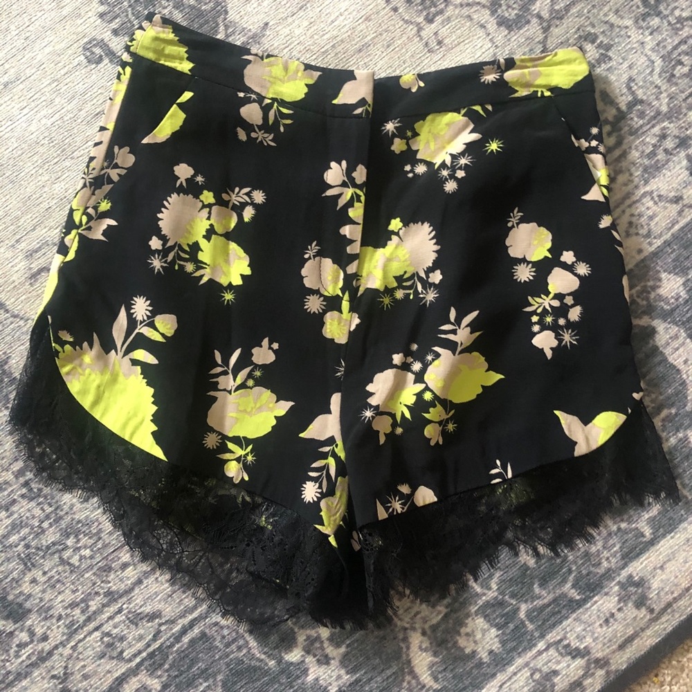 Topshop High-rise Floral Print Lace Detail Shorts